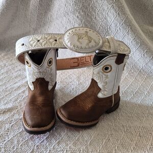 Kids Western Cowboy Boots - Brown and White